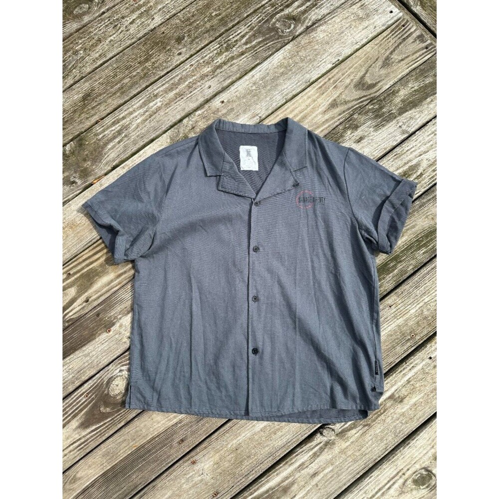 Savage X Fenty Mens Leisure X Logo Trim Shirt Grey XL Short Sleeve Button Down
